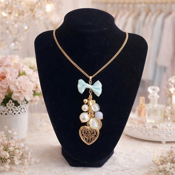 Target Jewelry - NEW GOLD LONG NECKLACE EIFFEL TOWER PEARL HEART‎
